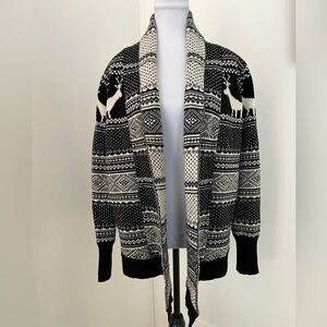 TELLURIDE CLOTHING Sweater Open Front Cardigan Deer Nordic Pattern Lambswool